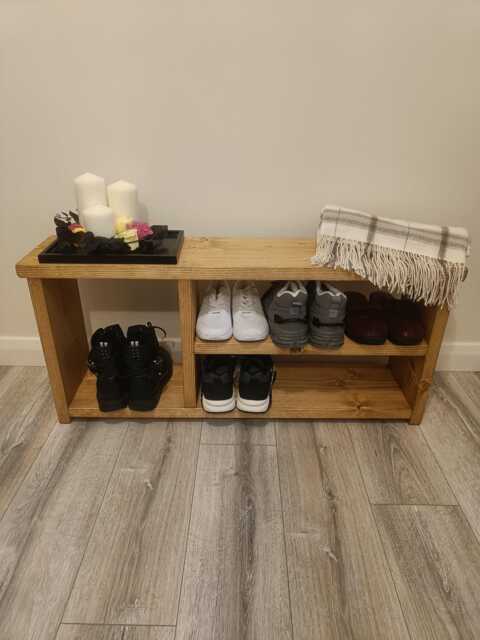 Handmade Rustic Wooden Shoe Bench Two Shelves - Many Colours & Sizes - image 1