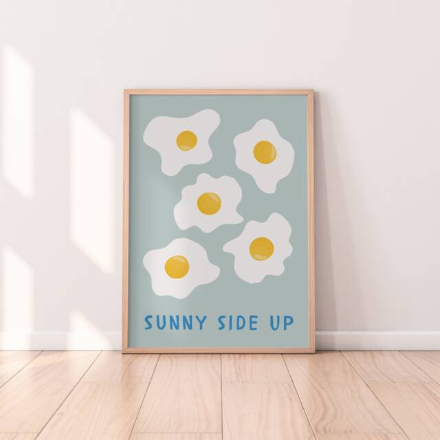 Sunny Side Up Print - Egg Print, Retro Kitchen Cute Food Decor, Fun Restaurant Caf?? Wall Decor - image 1