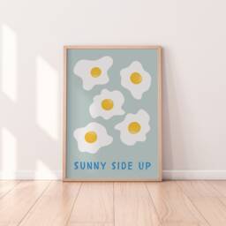 Sunny Side Up Print - Egg Print, Retro Kitchen Cute Food Decor, Fun Restaurant Caf?? Wall Decor - thumbnail 1