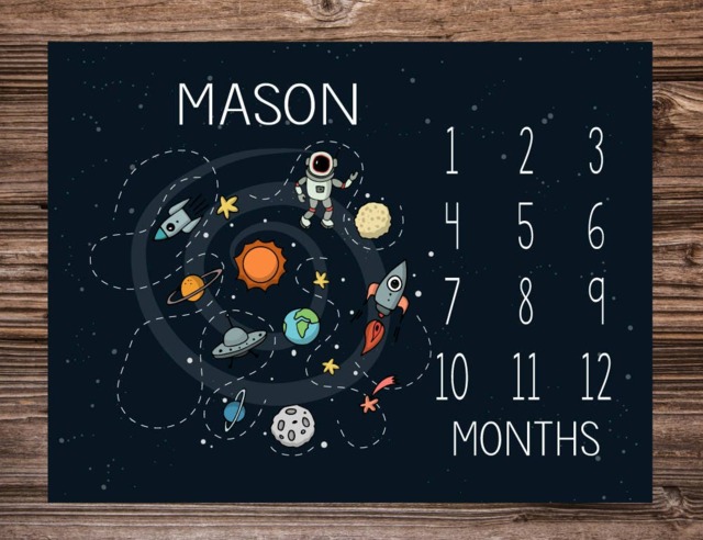 Baby Milestone Blanket Month Growth Tracker Fleece Shower Outerspace Newborn Gift Minky Boy Space Nursery - image 1