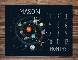 Baby Milestone Blanket Month Growth Tracker Fleece Shower Outerspace Newborn Gift Minky Boy Space Nursery - thumbnail 1
