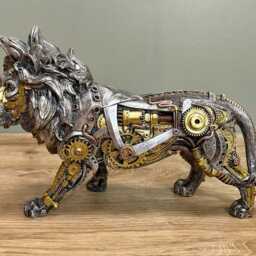 steampunk Lion Home Ornament Unique Quirky High Quality Resin Sculpture/Animal Decor - thumbnail 3