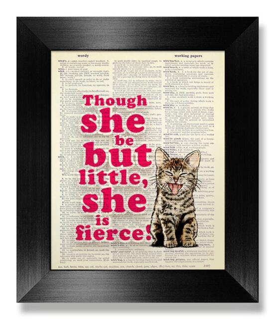 Kid Wall Art, Bedroom Decor, Baby Boy Nursery Print Girl Nursery Room Cat Poster, Shakespeare Quote - She Is Fierce