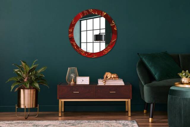 Red Marble, Red, Round Mirror Frame, Wedding Gift, Decorative Wall, Bathroom - image 1