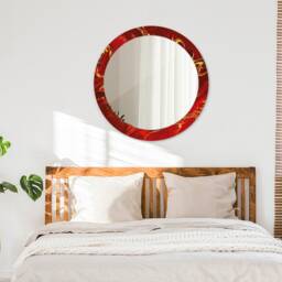 Red Marble, Red, Round Mirror Frame, Wedding Gift, Decorative Wall, Bathroom - thumbnail 3