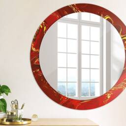 Red Marble, Red, Round Mirror Frame, Wedding Gift, Decorative Wall, Bathroom - thumbnail 2