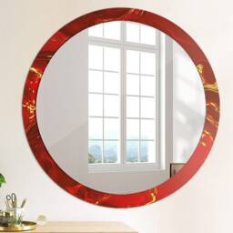 Red Marble, Red, Round Mirror Frame, Wedding Gift, Decorative Wall, Bathroom - thumbnail 4