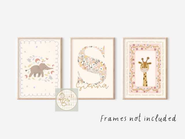 Set Of 3 Pretty Safari Animal Prints With A Pink, Peach & Cream Colour Scheme Perfect For Nursery, Bedroom Or Playroom - Prints Only - image 1