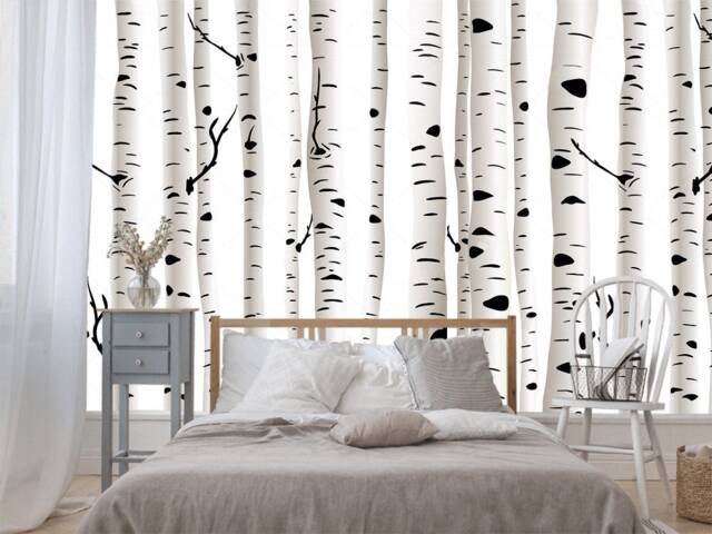 Self Adhesive Wallpaper Birches /Wall Mural Stickers/Self-Adhesive Fabric Wall Covering/Peel & Stick Wallpaper/Ordinary - image 1