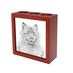Keeshond - Wooden Stand For Candles/Pens With The Image Of A Dog New Collection - thumbnail 1