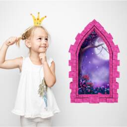 Foggy Purple Moonlight Castle Window 3D Wall Sticker Night Sky Moon Medieval Portal Girl Playroom Kids Bedroom Decor - thumbnail 2