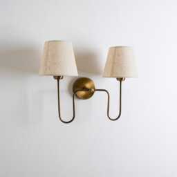 Arched Double Arm Wall Sconce - Febric Shade Lamp Brass Modern Farmhouse Light - thumbnail 1