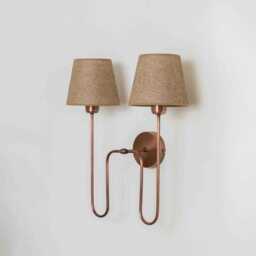 Arched Double Arm Wall Sconce - Febric Shade Lamp Brass Modern Farmhouse Light - thumbnail 2