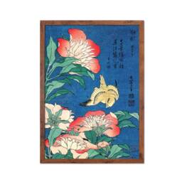 Japanese Art Print Poster Woodblock Ukiyo-E Framed Mounted Wall Hokusai Flower Floral Peonies Canary Bird Tattoo Beautiful Calligraphy A2 - thumbnail 3