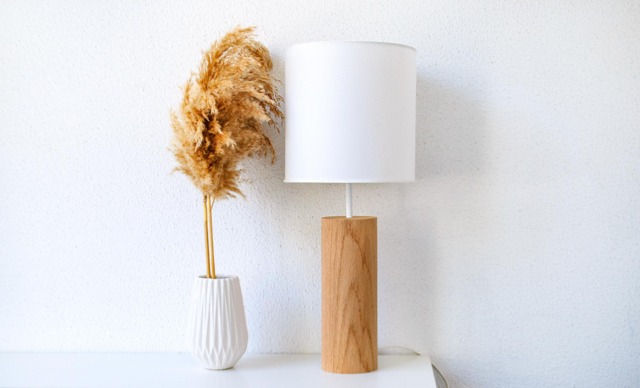 Rustic Oak Wood Table Lamp, Cozy Bedside Lamp Bedroom Decor, Scandinavian Style - image 1