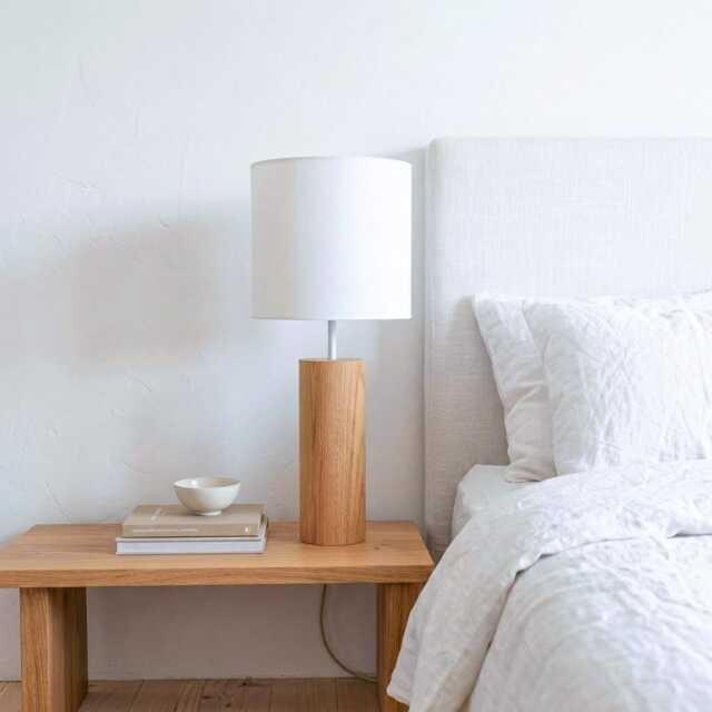 Rustic Oak Wood Table Lamp, Cozy Bedside Lamp Bedroom Decor, Scandinavian Style - image 1