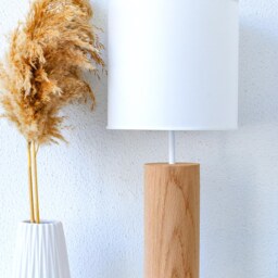 Rustic Oak Wood Table Lamp, Cozy Bedside Lamp Bedroom Decor, Scandinavian Style - thumbnail 3