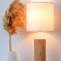Rustic Oak Wood Table Lamp, Cozy Bedside Lamp Bedroom Decor, Scandinavian Style - thumbnail 2