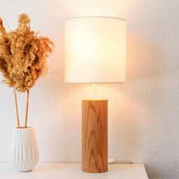 Rustic Oak Wood Table Lamp, Cozy Bedside Lamp Bedroom Decor, Scandinavian Style - thumbnail 4