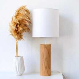 Rustic Oak Wood Table Lamp, Cozy Bedside Lamp Bedroom Decor, Scandinavian Style - thumbnail 2