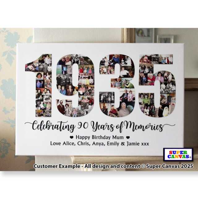 1935 90Th Birthday Personalised Custom Mum Dad Husband Wife Friend Brother Sister Photo Board Collage Framed Canvas Print Gift - image 1