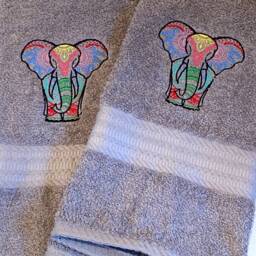 Elephant Towel, Embroidered Towels, Housewarming Gift, Elephant, Mandala Elephant - thumbnail 2