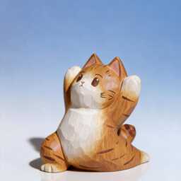 Hand Carved Wooden Yoga Cat Figurine, Painted Wood Art, Minimalist Ornament, Unique Lover Gift, Unique Gift For Lovers - thumbnail 3