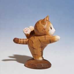 Hand Carved Wooden Yoga Cat Figurine, Painted Wood Art, Minimalist Ornament, Unique Lover Gift, Unique Gift For Lovers - thumbnail 4