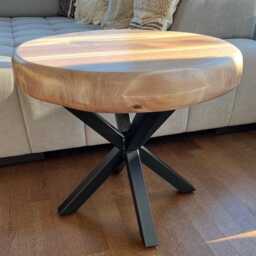 Solid Walnut Coffee Table With Metal Legs, Small Round Table, Wooden Side Or End Sofa, Couch, Indoor Outside - thumbnail 2