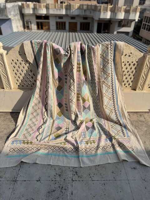 Luxury Cotton Suzani Hand-Embroidered Quilt, Classic Floral Art, Artisan Crafted Bed Cover - image 1