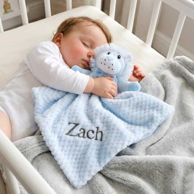 Personalised Blue Lion Baby Comforter - image 1