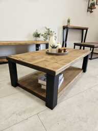 Farmhouse Wooden Coffee Table - Handmade Rustic Solid Wood Living Room UK Country Style - thumbnail 1