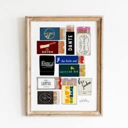 Nyc Match Box Wall Art, Matchbook West Village Matches Art Print, New York City Resatuarnt Gallery Living Room Decor - thumbnail 1