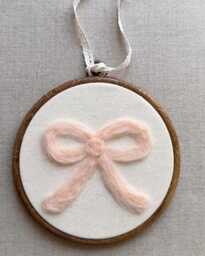 Needle Felt Bow Wall Art - Pink Hoop For Nursery Handmade Baby Girl Room Decor Soft Embroidery Gift