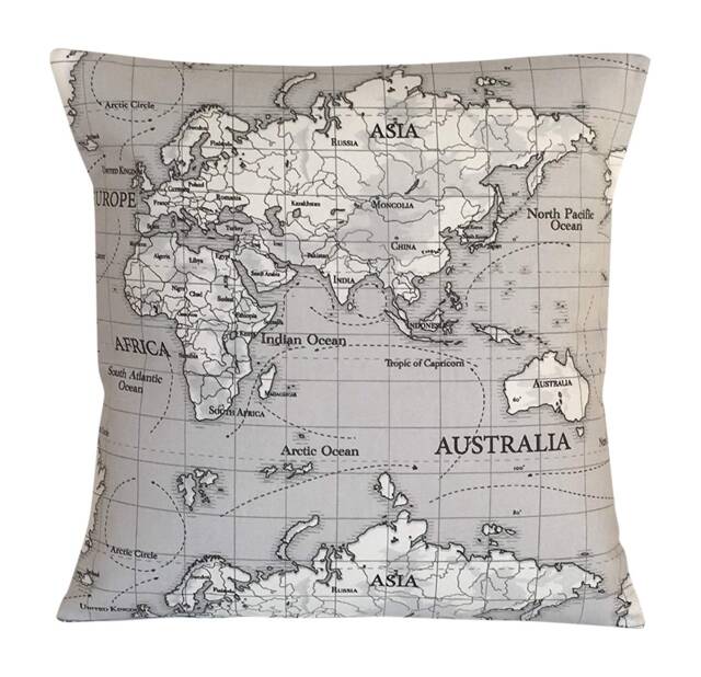 Fryetts Atlas Map Cushion Covers Grey Black White, 16 - image 1