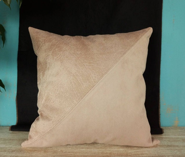 Fast Shipping/Powder Pink Vegan Leather Fabric Pillow Cover-Diagonal Triangle Design/Scandinavian Home Decor/Housewarming Gift -1Pcs - image 1