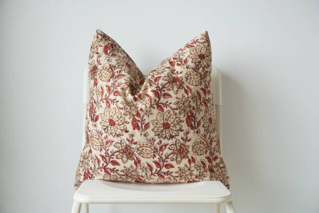 "Block Print Pillow Cover Floral Batik, Ethnic Indian Design - 20"" X 20" - image 1