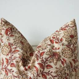 "Block Print Pillow Cover Floral Batik, Ethnic Indian Design - 20"" X 20" - thumbnail 2