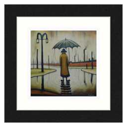 Beautiful British Day, Man in The Rain Gicl??e Art Print Square. Image Style Of Ls Lowry. Available Mounted/Framed Or Unframed - thumbnail 2