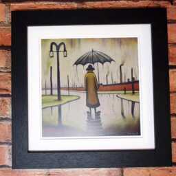 Beautiful British Day, Man in The Rain Gicl??e Art Print Square. Image Style Of Ls Lowry. Available Mounted/Framed Or Unframed - thumbnail 3