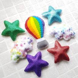 Hot Air Balloon Felt Garland. Rainbow Hot With Glitter Stars & Star Print Clouds. Wall Hanging. Nursery Decor. Nursery - thumbnail 3
