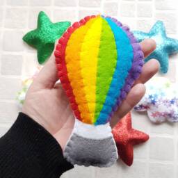 Hot Air Balloon Felt Garland. Rainbow Hot With Glitter Stars & Star Print Clouds. Wall Hanging. Nursery Decor. Nursery - thumbnail 2