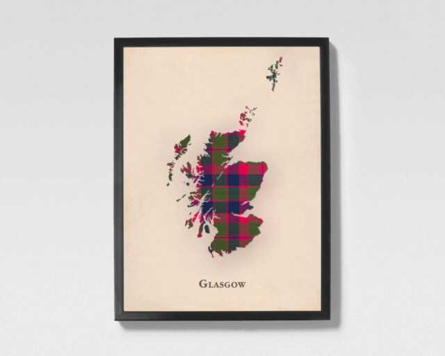 Clan Glasgow Scottish Tartan Map - Of Scotland Family Wall Decor, Ready To Hang - image 1