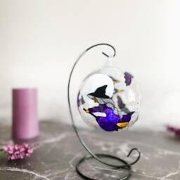 Hand Painted Halloween Witch Glass Candle Holder With Metal Stand - thumbnail 4