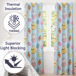 Cute Easter Bunny Chick Carrot Egg Blue Background Seamless Pattern Readymade Eyelet Ring Top Thermal 100% Blackout Curtains - thumbnail 3