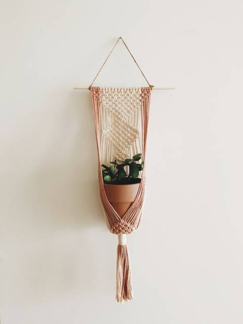 Macrame Light Pink Plant Hanger - image 1
