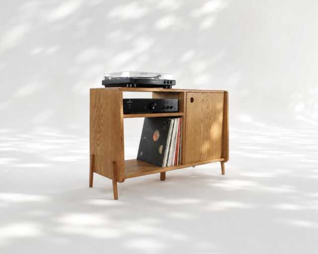 Shinjuku Premium - Oak Record Player Stand, Mid Century Vinyl Storage Cabinet - image 1