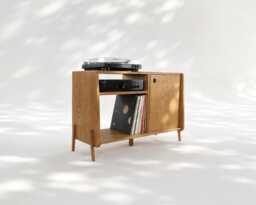 Shinjuku Premium - Oak Record Player Stand, Mid Century Vinyl Storage Cabinet - thumbnail 1