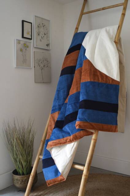 Bed Throw 145x190cm - Handmade in France Corduroy & Cotton - image 1