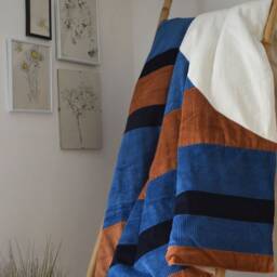 Bed Throw 145x190cm - Handmade in France Corduroy & Cotton - thumbnail 4